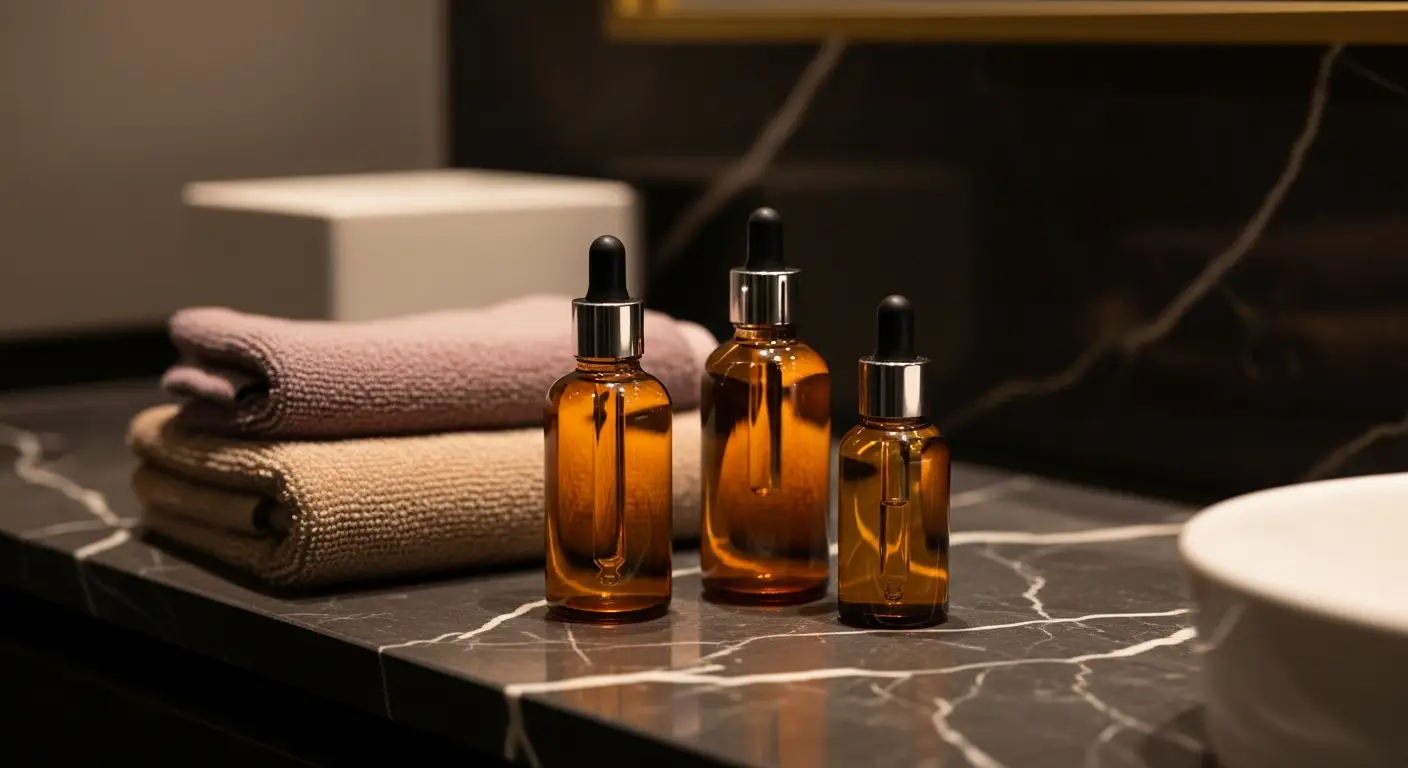 Professional skin care products on a luxe vanity